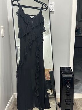 Bar III Black Ruffle Maxi Dress with Spaghetti Straps